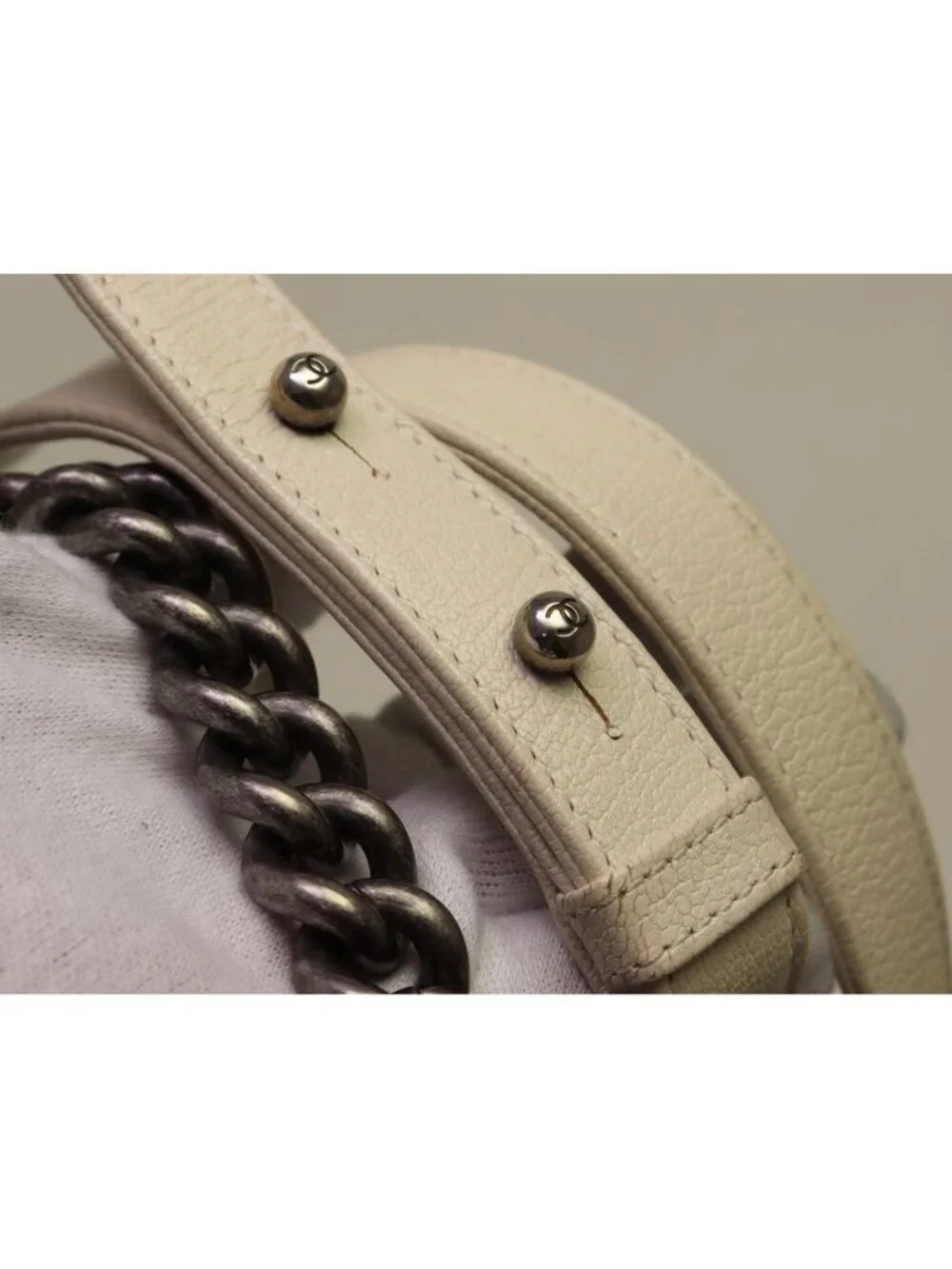 Chanel Boy Leather Patent White Chain Shoulder Bag